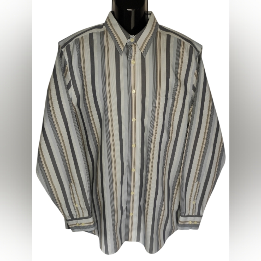 Vtg Eddie Bauer Dress Shirt Men's Sz L Tall Wrinkle Resistant Stripes Cotton G-4